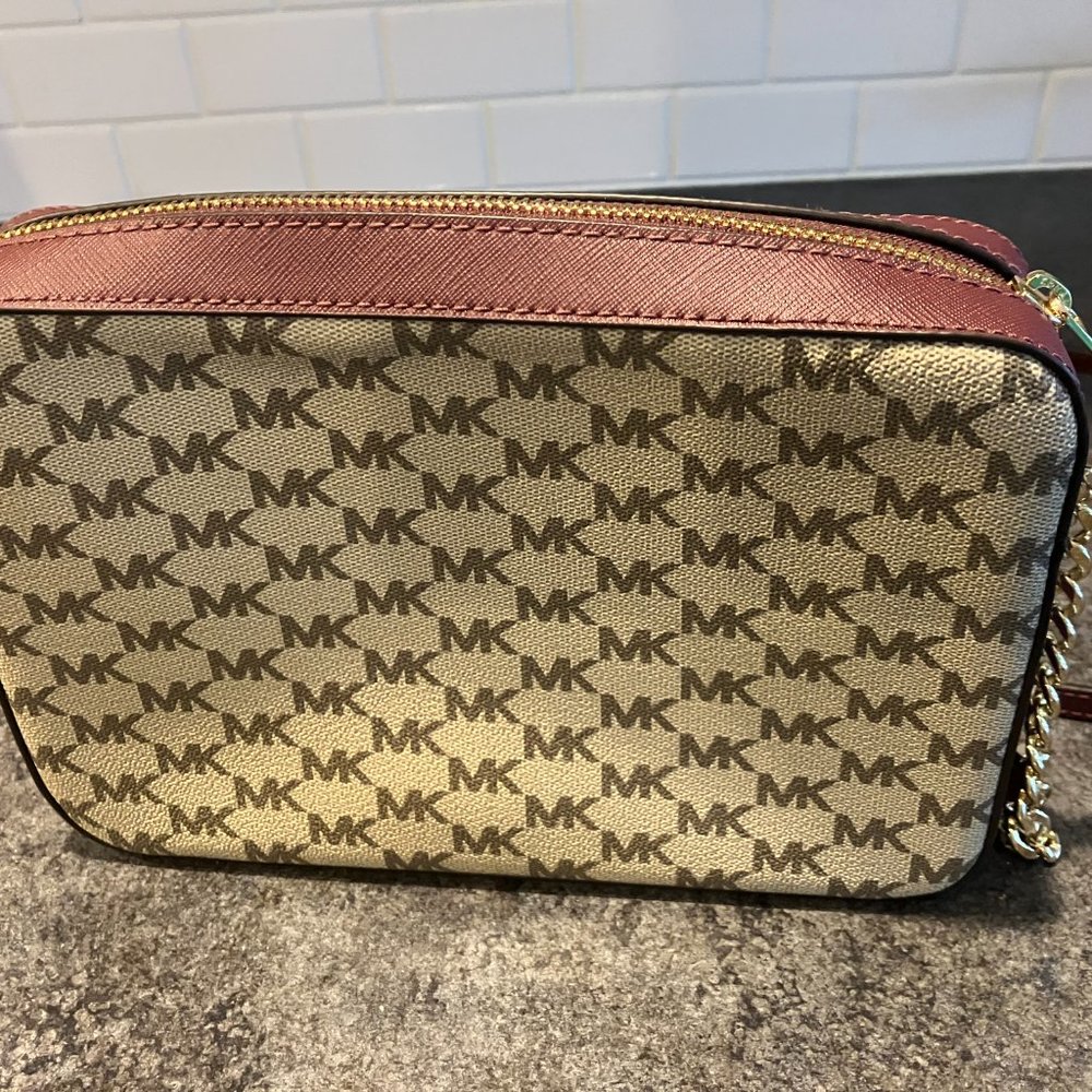 Michael Kors Beige Monogram Crossbody Bag with Brown Trim - Picture 2 of 4
